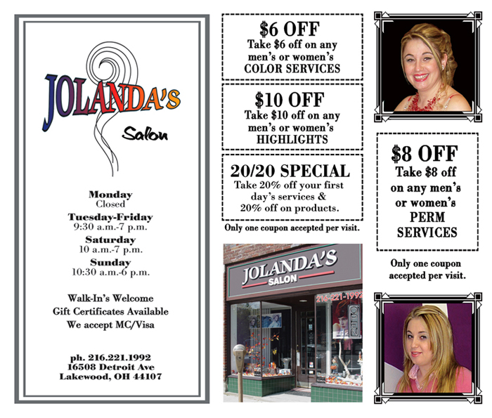 
full color postcards JOLANDAS hair salon
